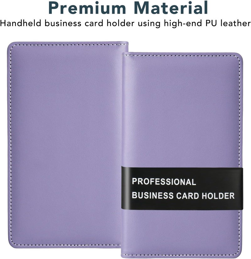 DMFLY Leather Professional Business Card Holder Organizer Book - 300 Card Capacity Premium PU Folder with Soft Cover, Name Card Credit Cards Binder for Men/Women, Charm Purple - Image 4
